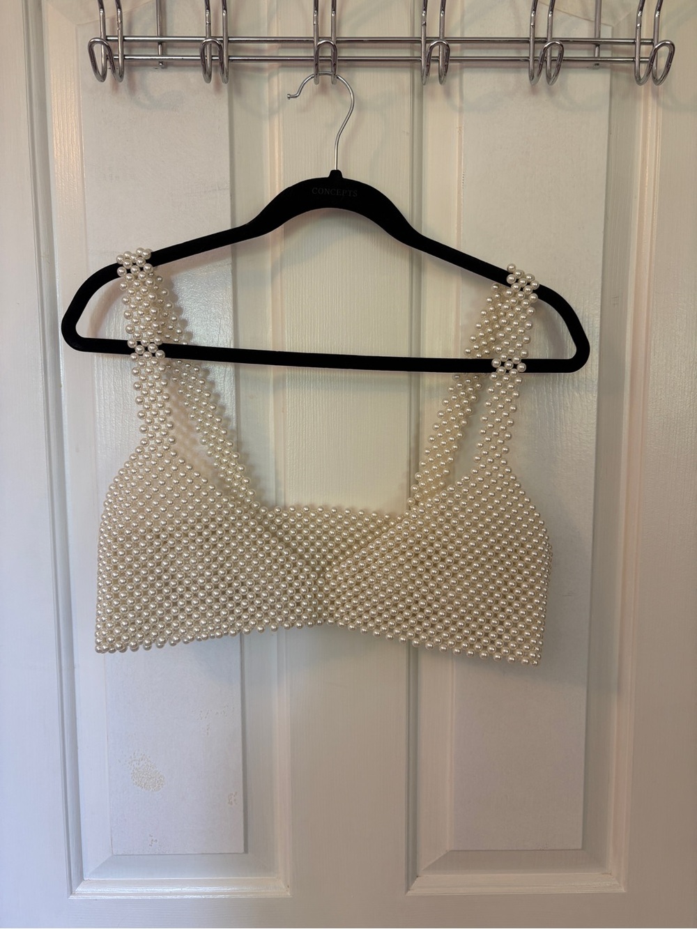 Pearl Beaded Crop Tank Top - White